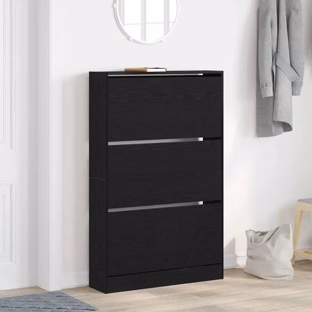 Mobile porta scarpe moderno vidaXL in legno nero con ante a battente e apertura push-to-open L: 80 cm, P: 21 cm, H: 125,5 cm