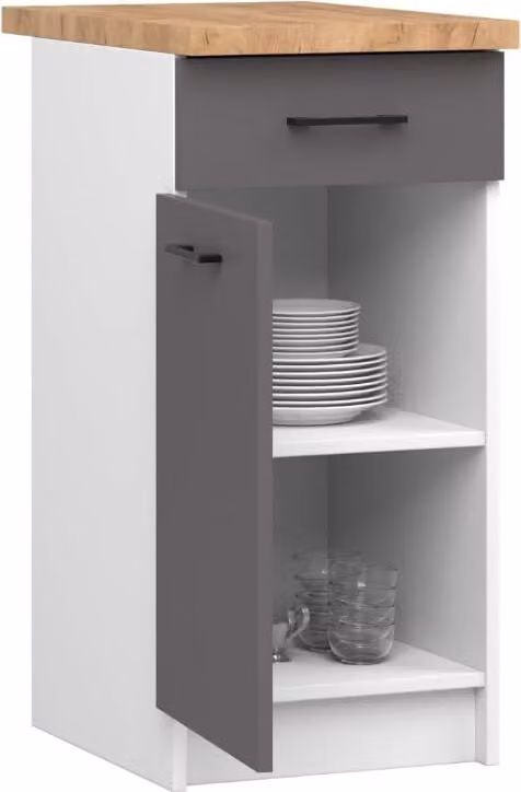 Mobile da cucina BDW, mobile da cucina con piano di lavoro, anta, cassetto, bianco/grigio