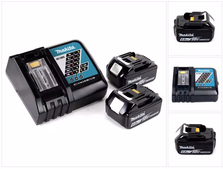 Makita Power Source Kit Li 18V - 2x Batterie BL1860B 6,0Ah + Caricabatterie rapido DC18RC ( 199480-6 )