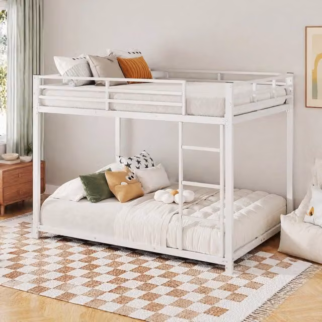 Letto a castello in metallo 140x200 cm; struttura quadrata; bianco