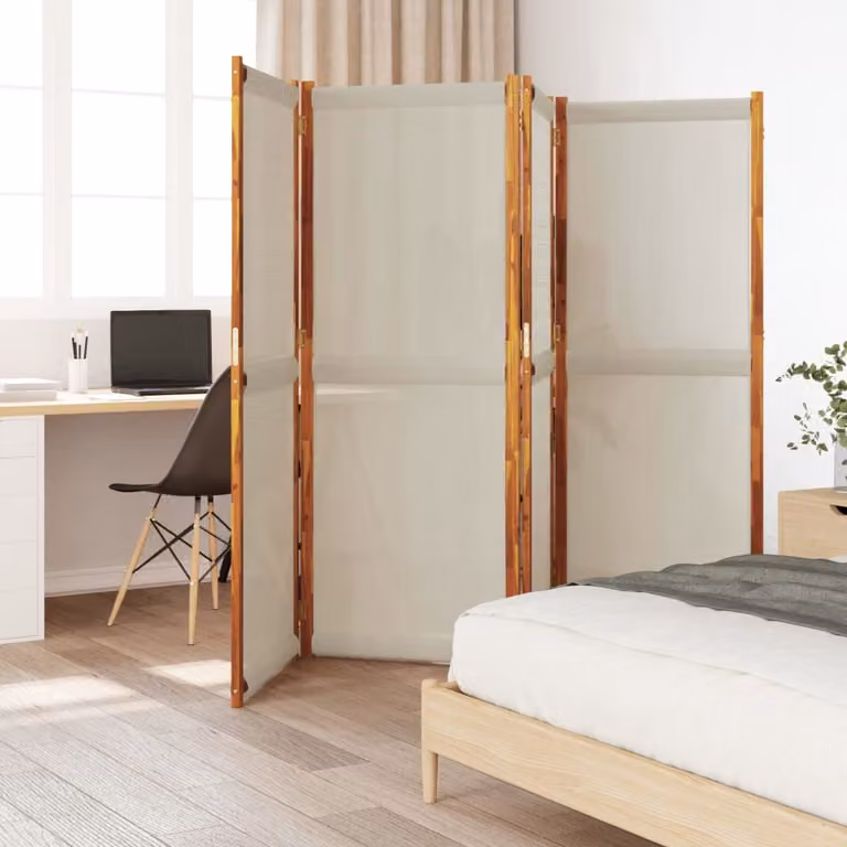 Divisorio vidaXL a 4 Pannelli in Legno di Acacia Oliato Grigio e Bianco L 280 x H 180 cm