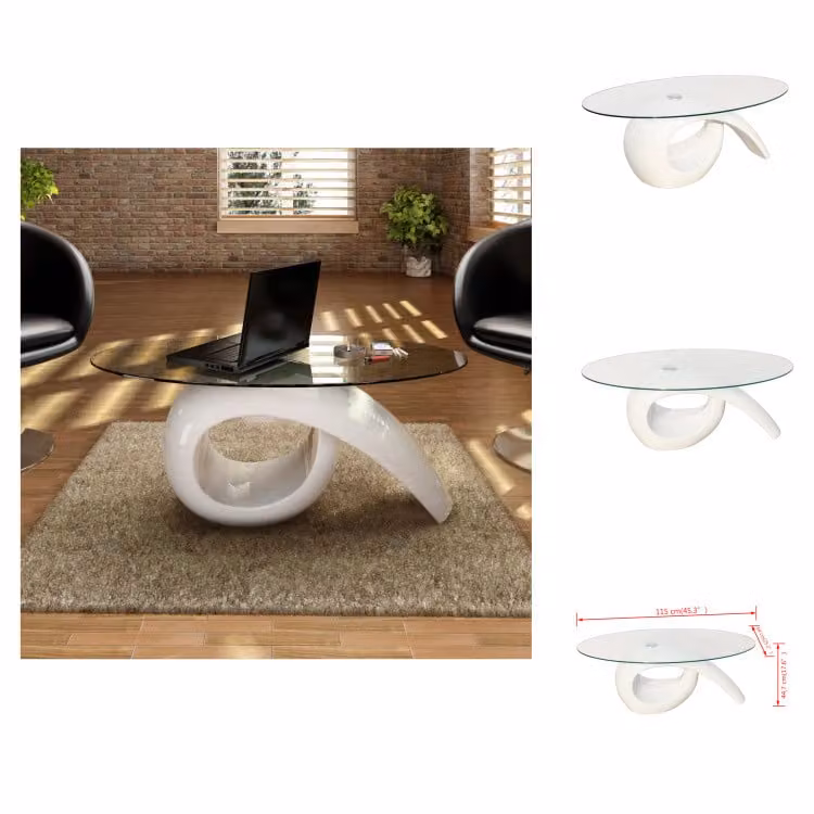 vidaXL Tavolino con piano in vetro ovale, bianco lucido -  Tavolini