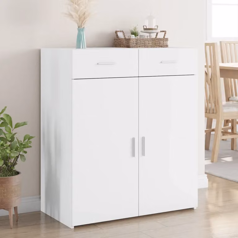 Credenza bianca vidaXL in legno multistrato e MDF per soggiorno o sala da pranzo L: 80 cm, P: 42,5 cm, H: 93 cm
