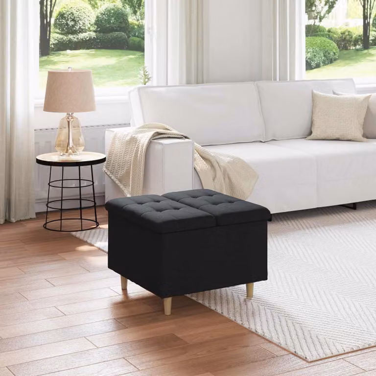 Pouf con contenitore vidaXL in tessuto nero L/P/H: 60 x 60 x 45 cm