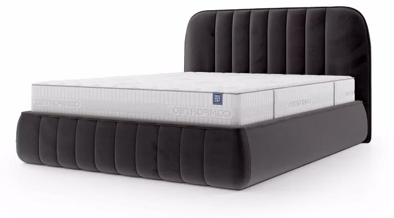 Letto imbottito con contenitore Carla, colore grigio antracite, dimensioni 160 x 200 cm