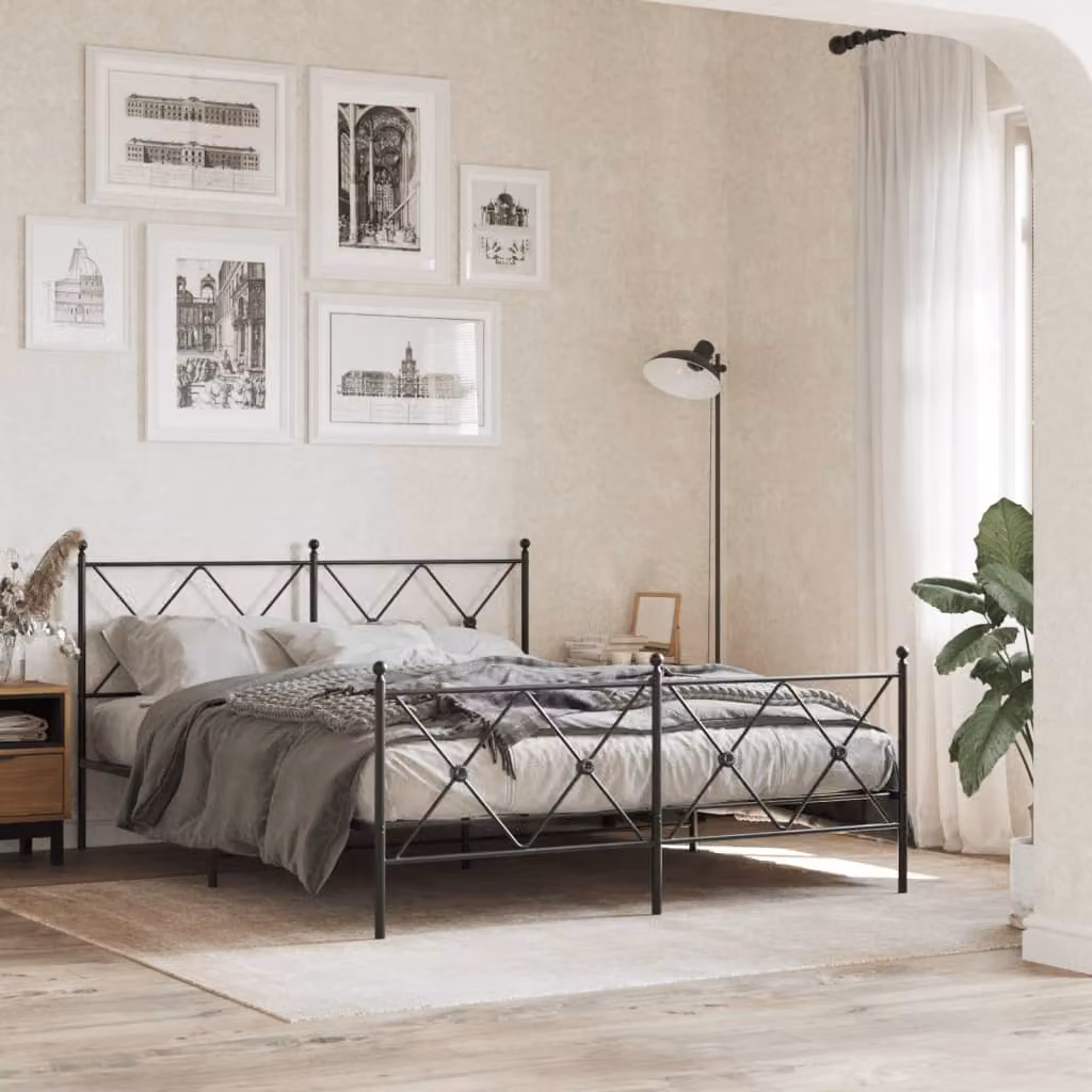 vidaXL Giroletto con Testiera e Pediera in Metallo Nero L/P/H: 200 x 150 x 90,5 cm