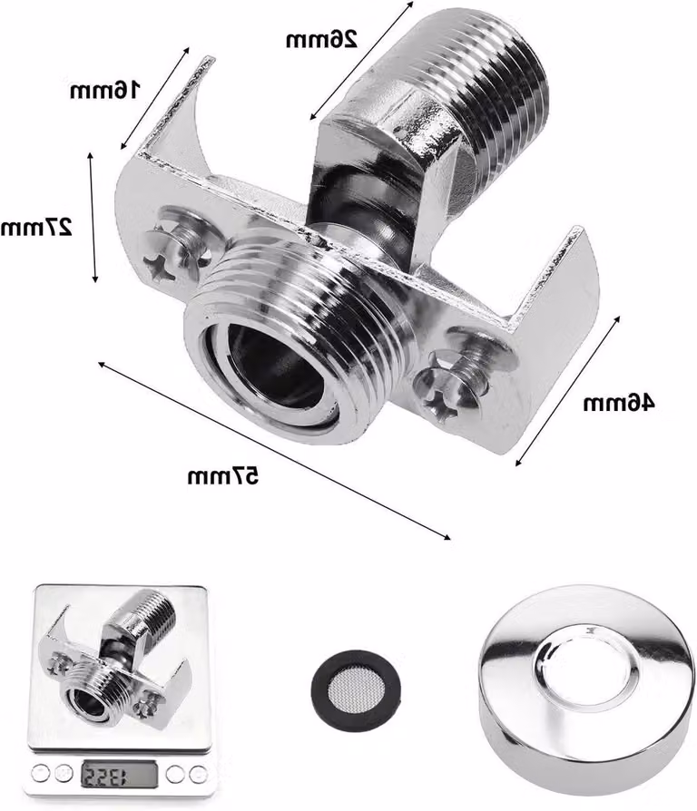 Adattatore per rubinetto con angolo regolabile e vite eccentrica per soffione della doccia, con attacco in rame da 26 mm, ideale per accessori da bagno e impianti idraulici