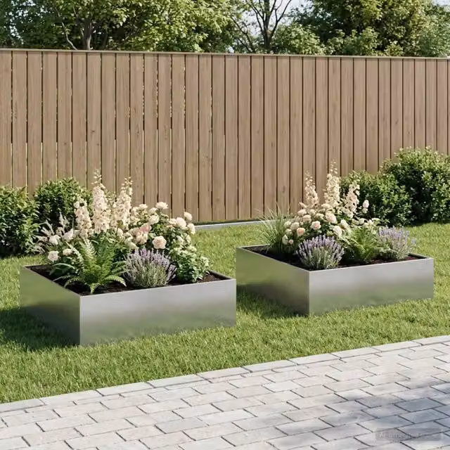 Vaso da giardino 2 pz Argento 100 x 100 x 30 cm Acciaio zincato 8005089