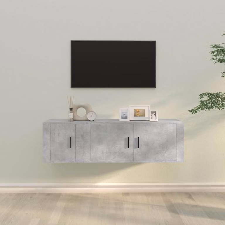 Set di mobili porta TV da parete vidaXL in legno e MDF, 2 pezzi, Grigio Cemento, stile classico per soggiorno