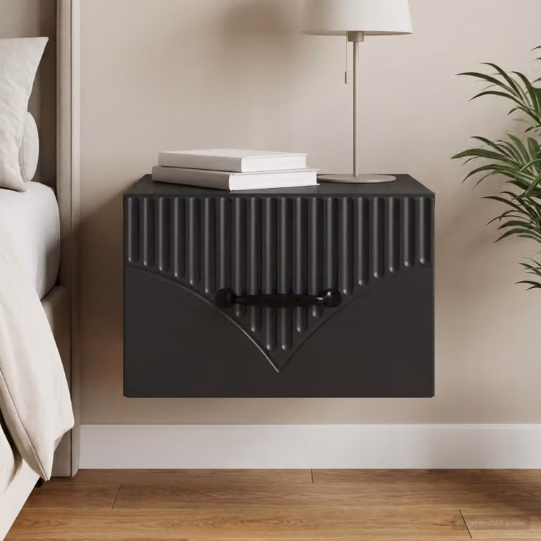 Mobiletto da notte a muro vidaXL con cassetto Nero L: 34,5 cm, P: 33 cm, H: 20 cm