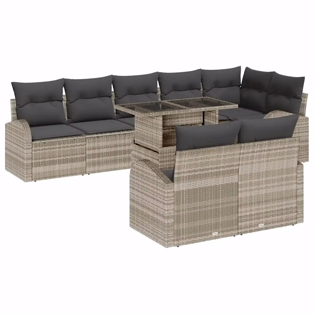 Set Divano da Giardino vidaXL 9 Pezzi Grigio con Tavolino e Cuscini Imbottiti in Polyrattan e Acciaio – 2