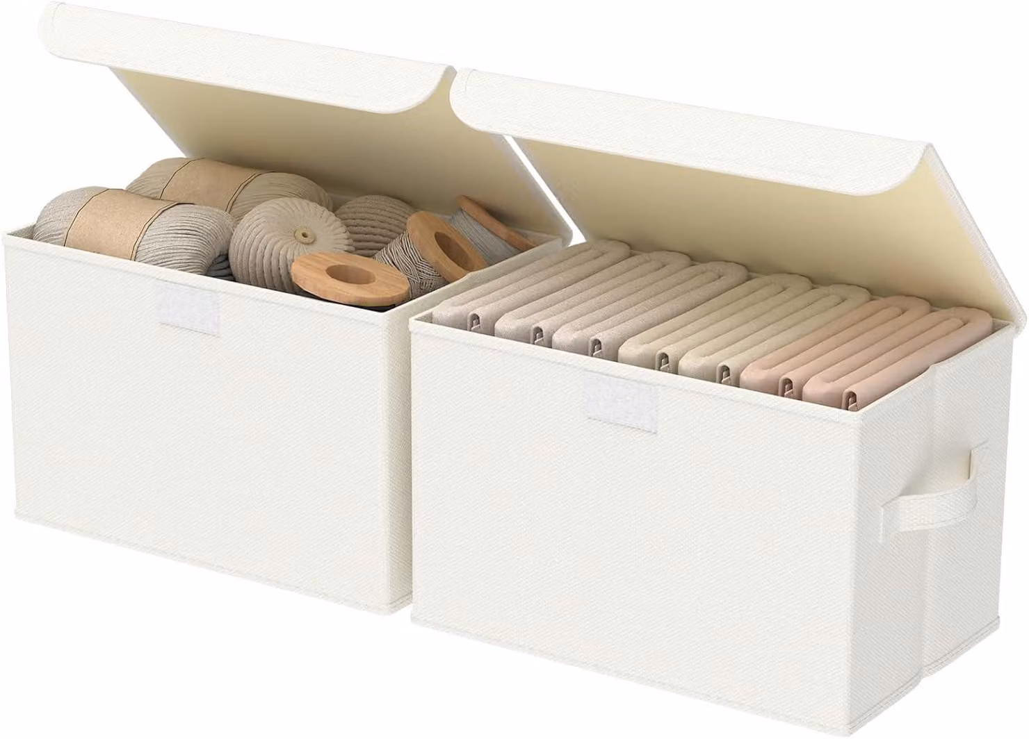 Contenitori portaoggetti 38 x 25 x 25 cm, 2 pezzi, con coperchio e maniglie, color beige, per l'ufficio