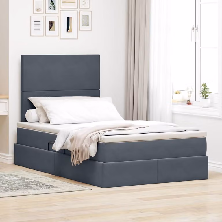 Letto con contenitore e materasso vidaXL in tessuto grigio con illuminazione LED e porta USB L/P/H: 200 x 120 x 66 cm