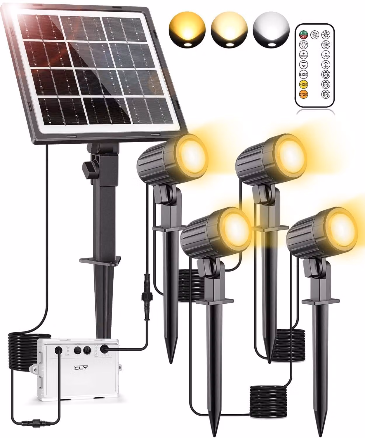 Set di 4 luci solari da giardino, con 3 temperature di colore e 3 livelli di luminosità, grado di protezione IP66