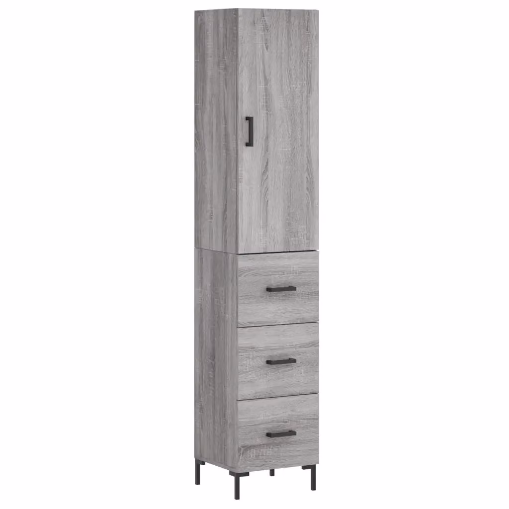 Credenza moderna vidaXL in legno e metallo, Grigio, L: 34,5 cm, P: 34 cm, H: 180 cm – 2