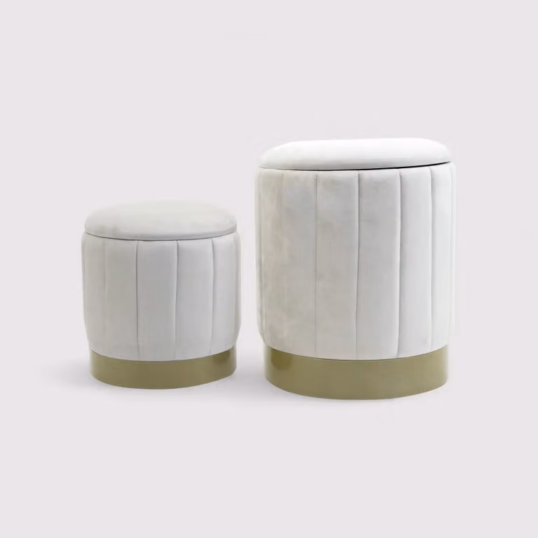 Okome - Set di 2 pouf sgabelli bianchi con contenitore