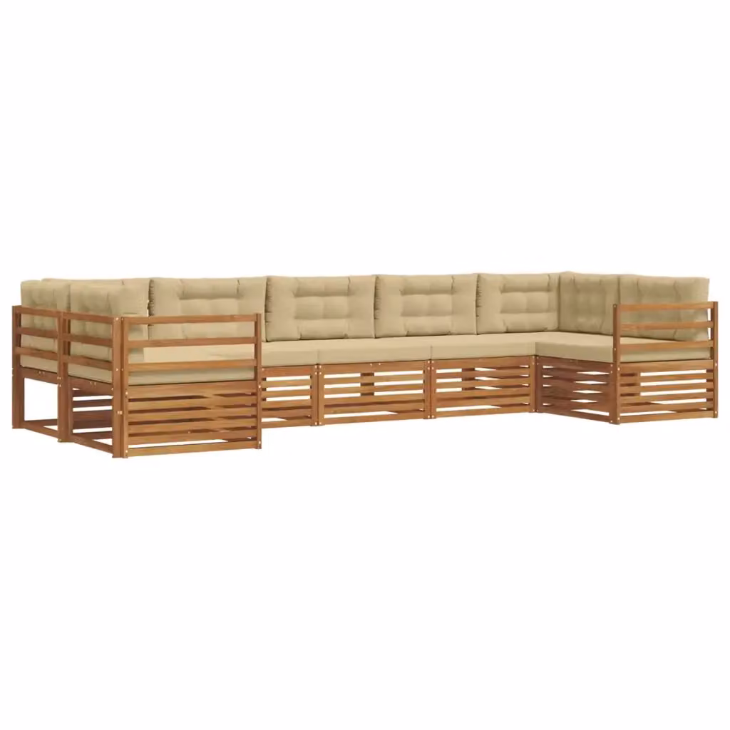 Set di divani da esterno a L vidaXL in legno di acacia con cuscini beige per giardino e terrazza – 2