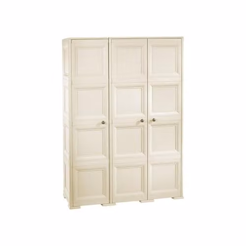 MA MAISON Armadio in Plastica 118 x 43 x 164 cm con 3 Ante, Vano Portascope e Puntali – Mobile Alto Salvaspazio per Ingresso e Balcone Coperto (Angora)