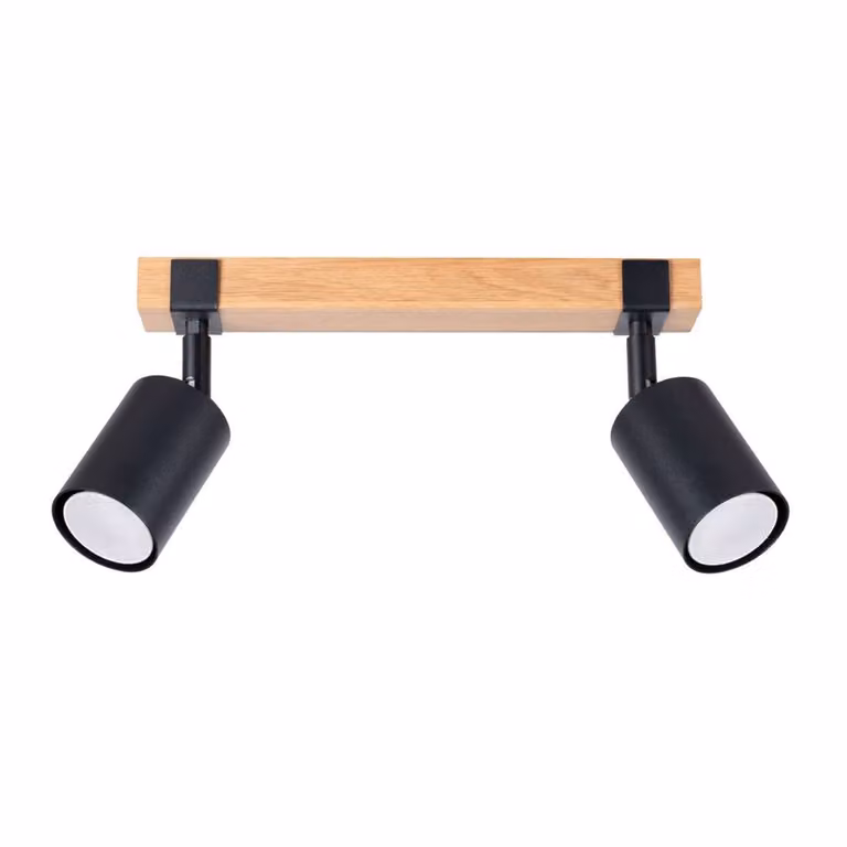 Lampada da soffitto FAGER 2 nero 2xGU10 10W acciaio/legno naturale 17.2x6x38cm Sollux Lighting