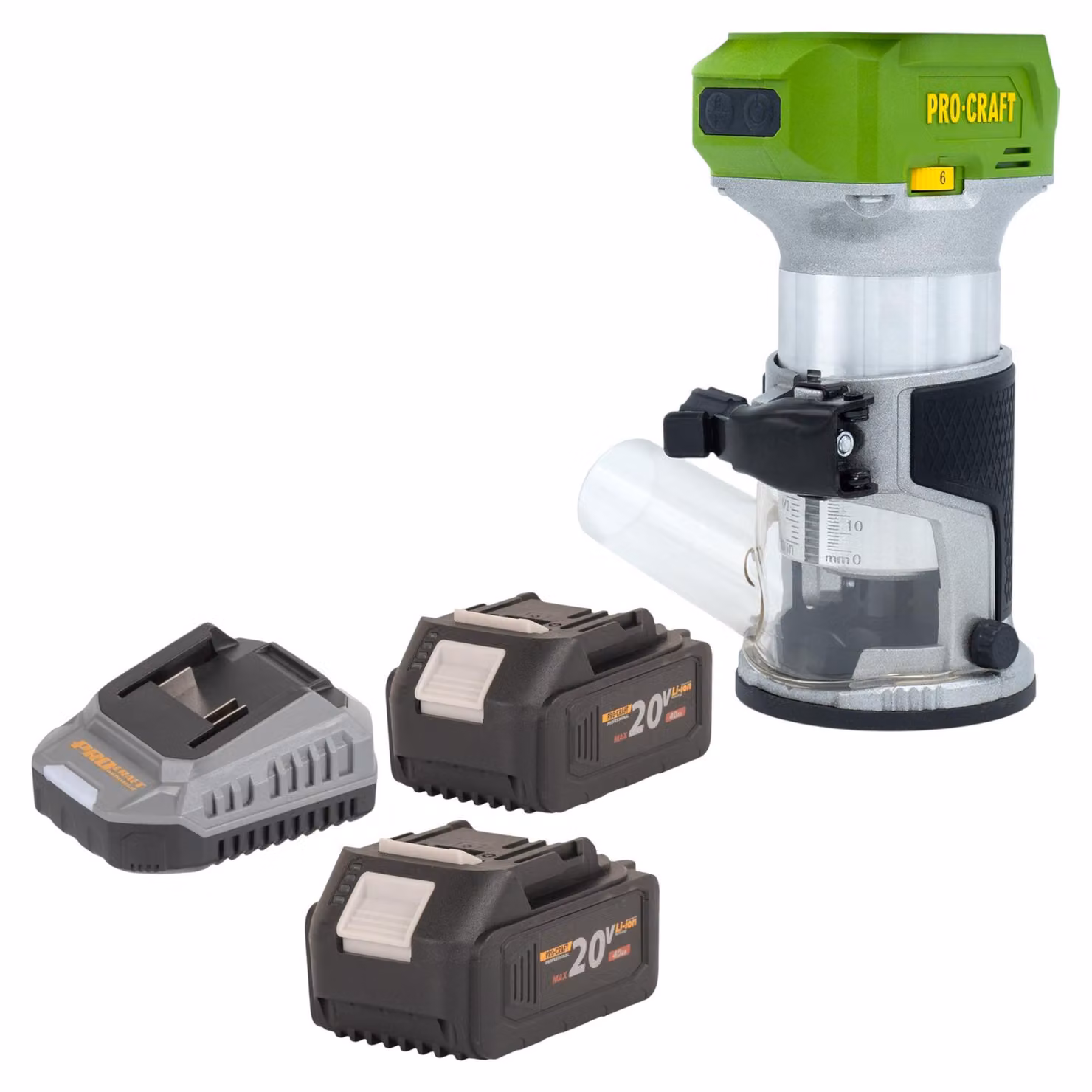 Fresatrice multifunzione a batteria Procraft POB24bb 20 V 6 / 8 mm Brushless + 2 batterie 4,0 Ah + caricabatterie