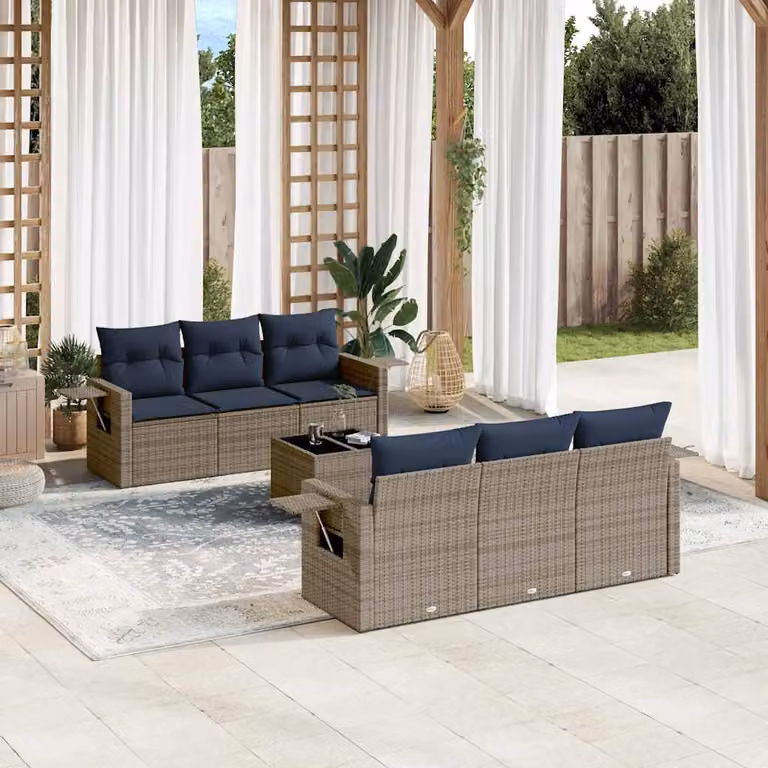 Set da giardino vidaXL in polyrattan grigio composto da 7 pezzi con cuscini inclusi