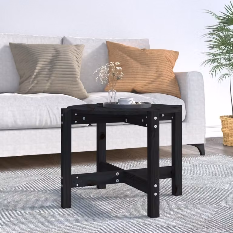 Tavolino The Living Store nero Ø 62,5x45 cm in legno di pino massiccio