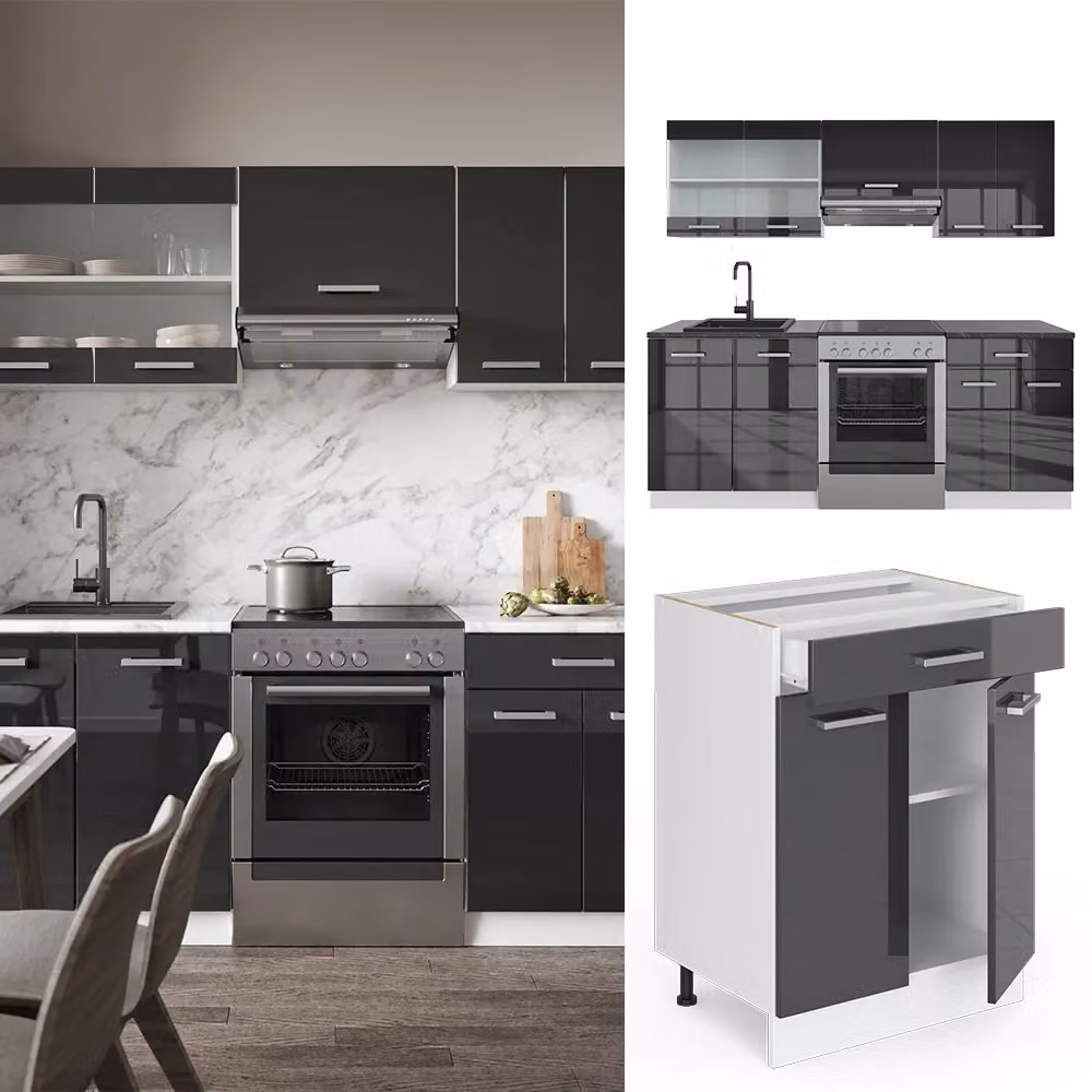 Cucina componibile moderna Fame-Line Vicco in finitura lucida antracite e bianco, L: 200 cm, P: 60 cm, H: 81,6 cm – 2