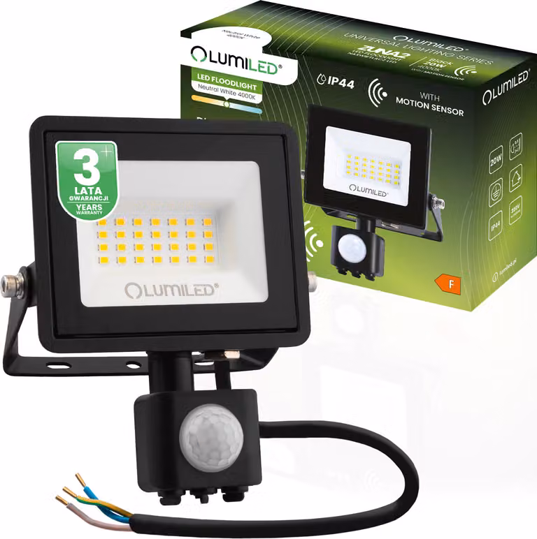Faretto LED LUMILED Faretto da esterno 20W 1800Lm Proiettore da esterno IP44 resistente agli spruzzi 4000K bianco neutro Proiettore sensore di movimento