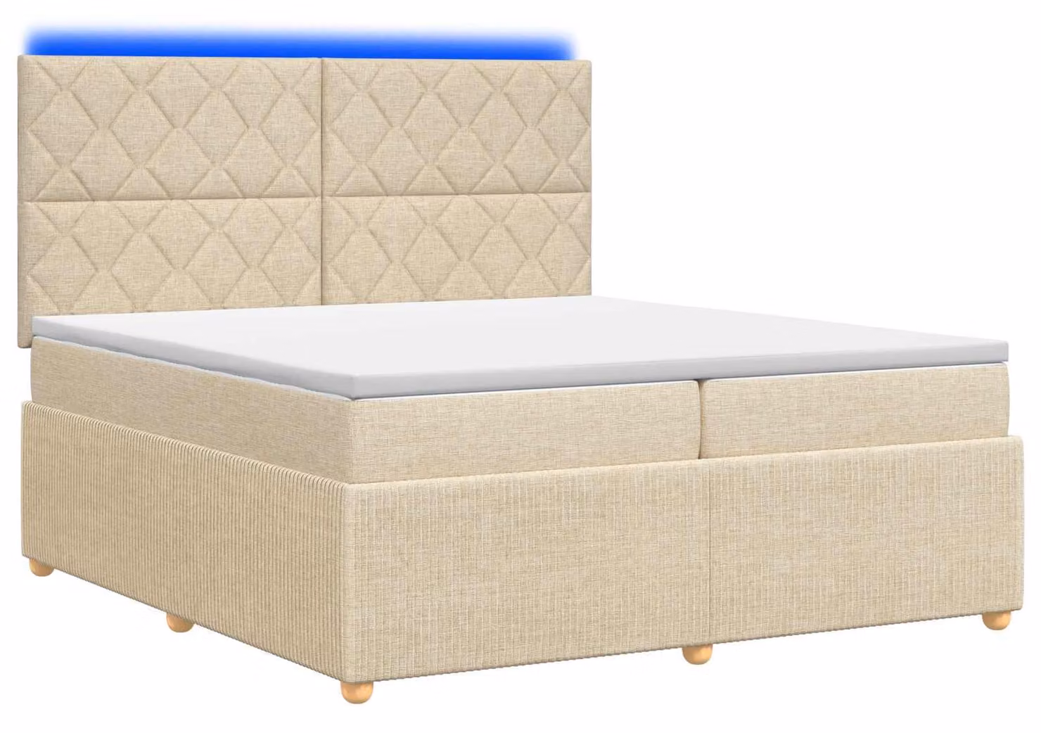 Letto boxspring LED con materasso Crema 200 x 200 cm Tessuto