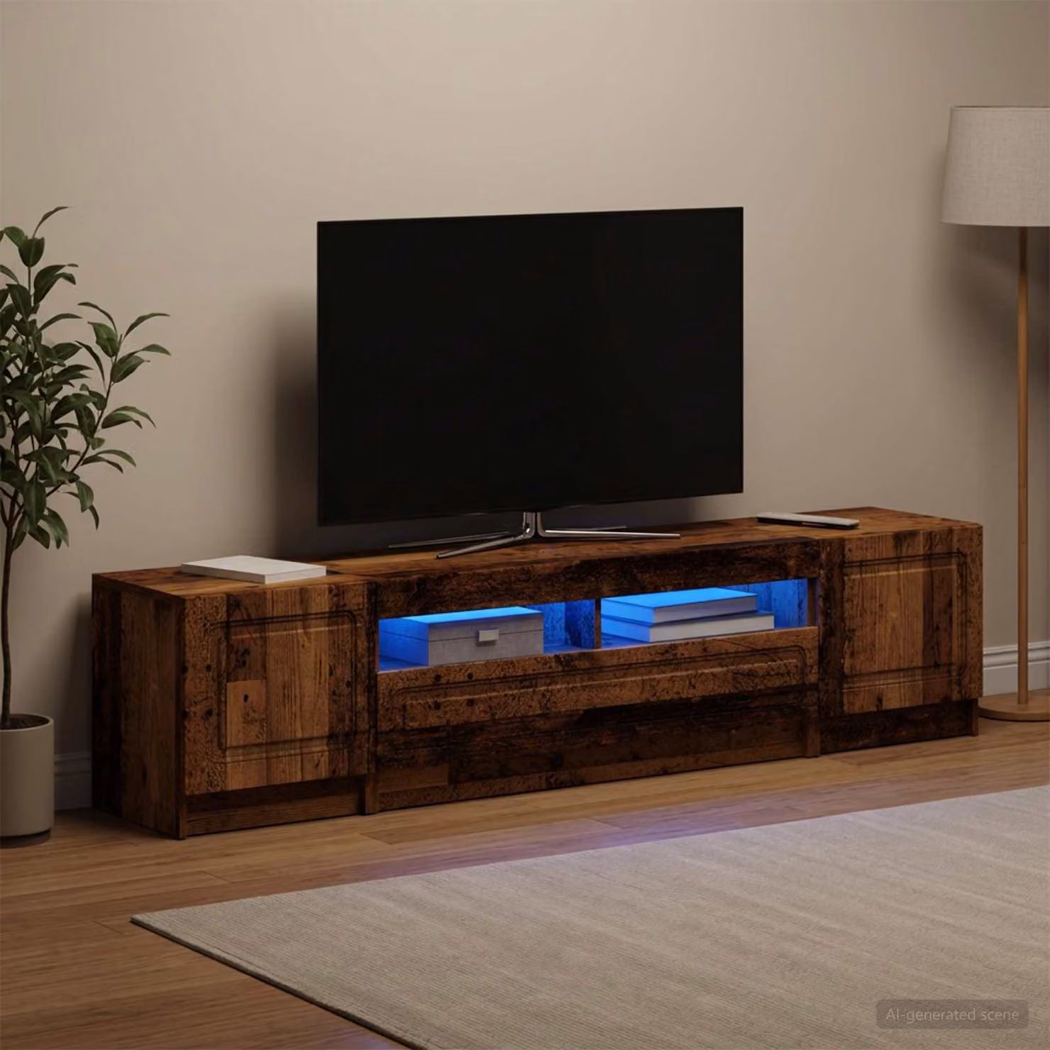 Mobile TV stand vidaXL UTRECHT con illuminazione integrata in legno marrone e grigio, design moderno per soggiorno