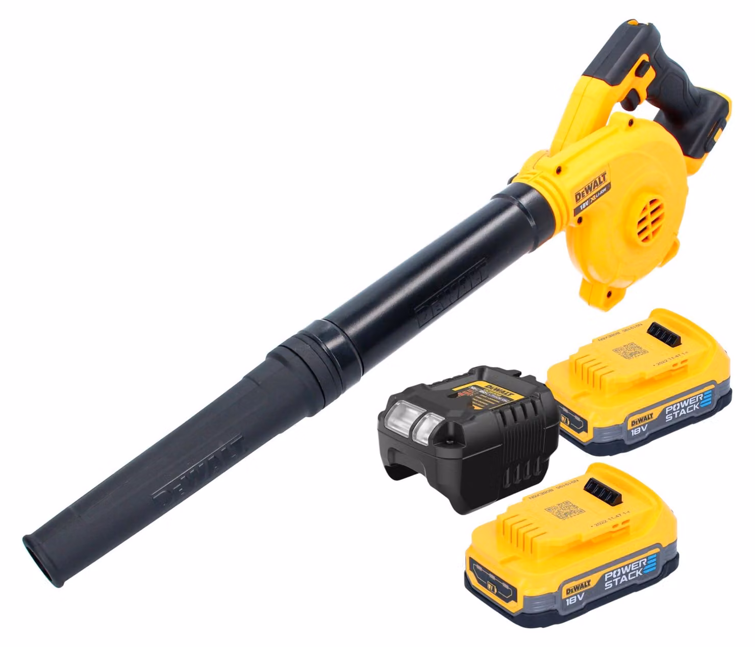 Soffiatore a batteria DeWalt DCV 100 E2 / soffiatore di foglie 18 V + 2x batteria Powerstack 1,7 Ah + caricatore