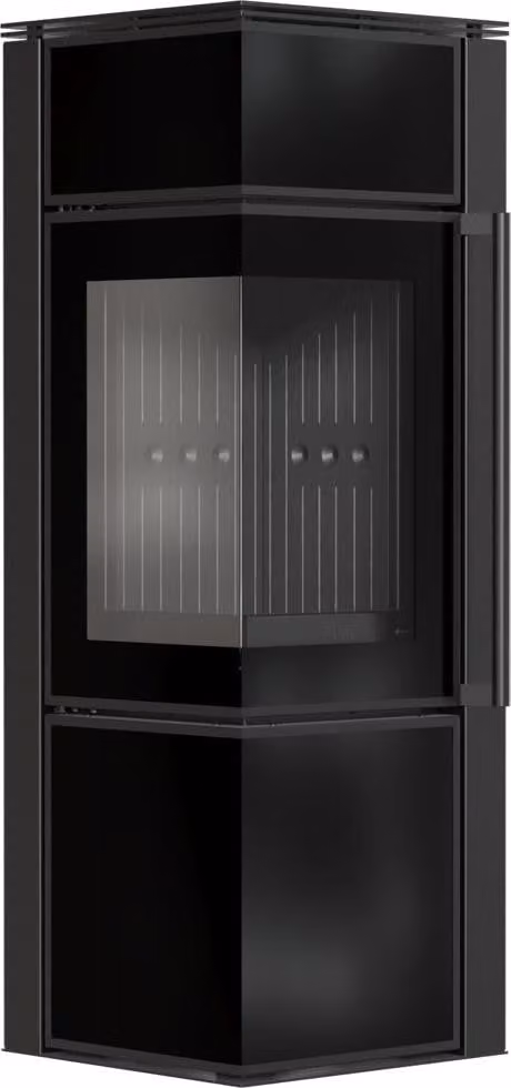 Stufa in acciaio KRATKI TORA/S 8 kW Ø 150 Pannello in vetro nero Rivestimento nero con molla della porta