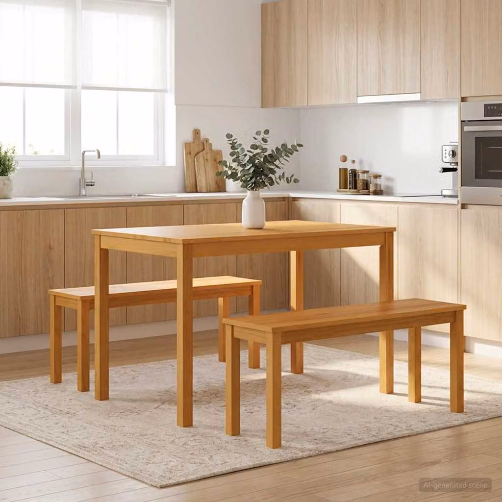Panchina da pranzo moderna vidaXL in legno di quercia massello marrone L 95 x P 32 x H 45 cm