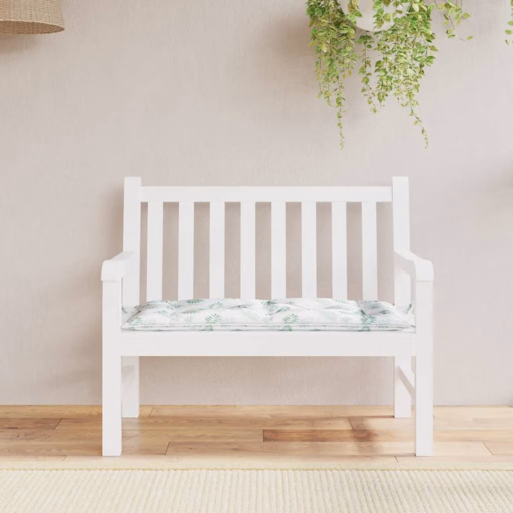 Cuscino per panca da giardino vidaXL con motivo a foglie, verde e bianco, L 110 x P 50 x H 7 cm