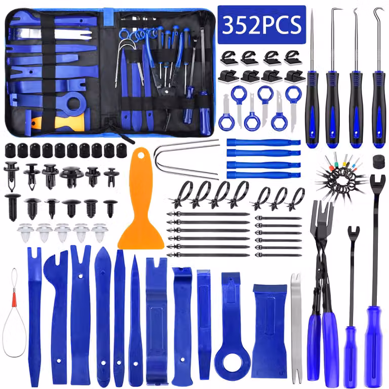 Set di 352 utensili per lo smontaggio di automobili, completo di strumenti per la rimozione delle guarnizioni