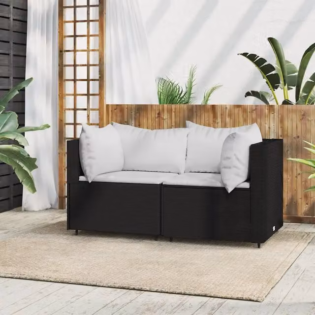 Divano Angolare da Giardino a L con Cuscini vidaXL in Polyrattan Nero e Acciaio – 1