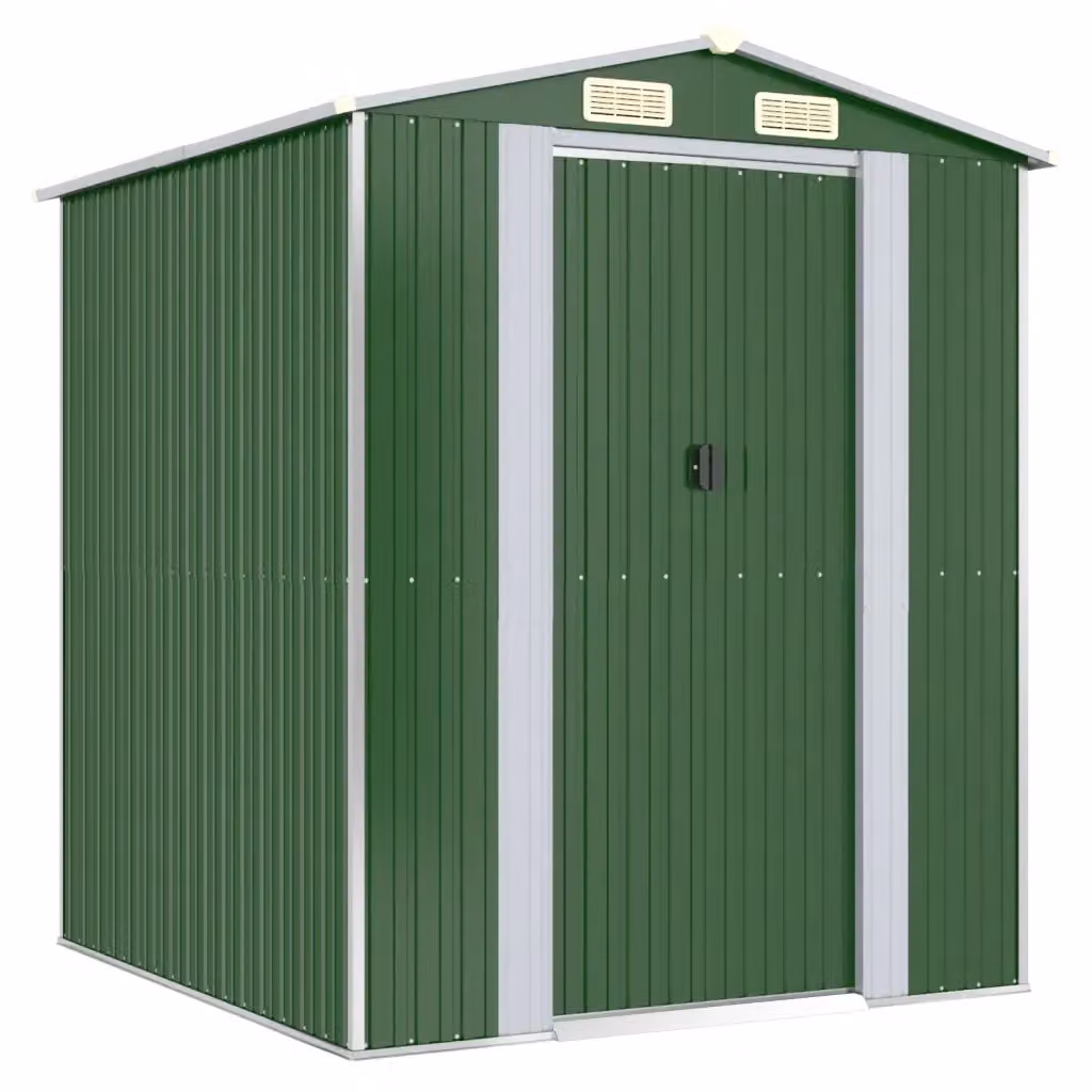 Capanno da giardino Videx in acciaio zincato verde con porta scorrevole e ventilazione laterale L/P/H: 192 x 191 x 223 cm – 2