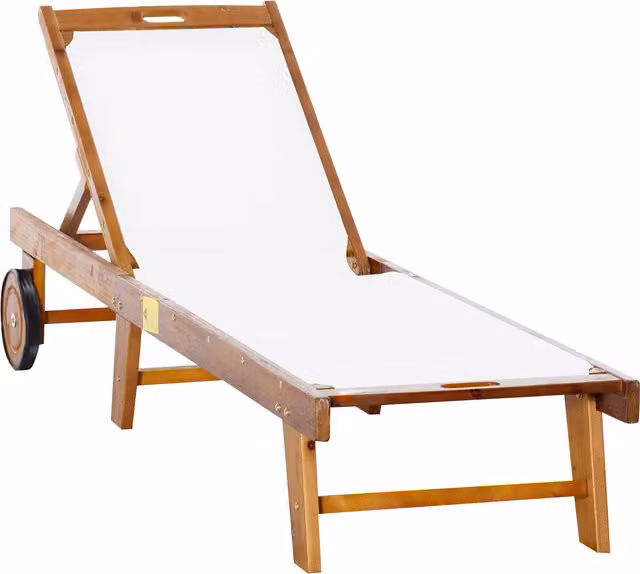 Sdraio da giardino Outsunny in legno di acacia marrone con schienale regolabile e ruote, L: 190 cm, P: 60 cm, H: 88 cm