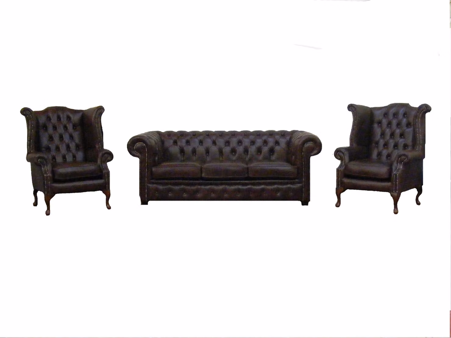 Sofagarnitur 2x Ohrensessel +3 Sitzer Sofa Couch Ledersofa Sitz Polster Garnitur