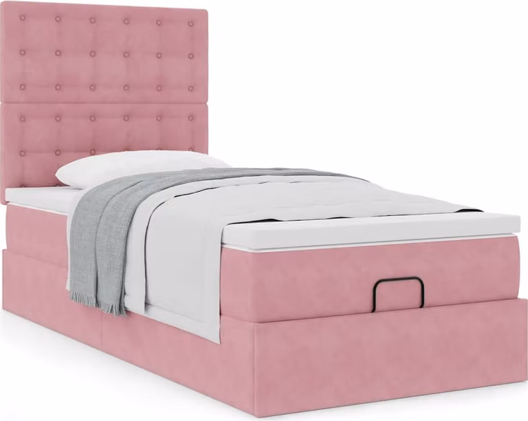 Struttura Letto Pouf con Materassi Rosa 90x200 cm in Velluto