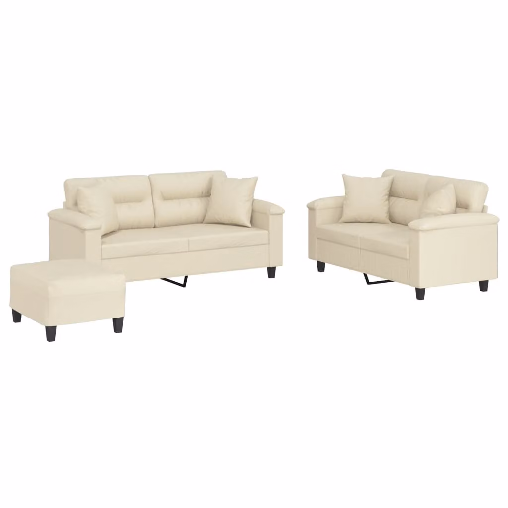 Set di Divani 3 pz con Cuscini Crema in Pelle finta