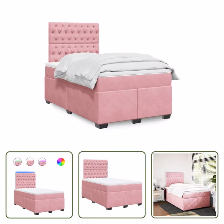 The Living Store Letto a molle con materasso Rosa 120x200 cm Velluto