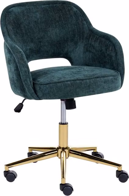 Sedia da ufficio BELIANI in velluto verde con base girevole, regolazione dell'altezza e braccioli, L: 60 cm, P: 60 cm, H: 120 cm