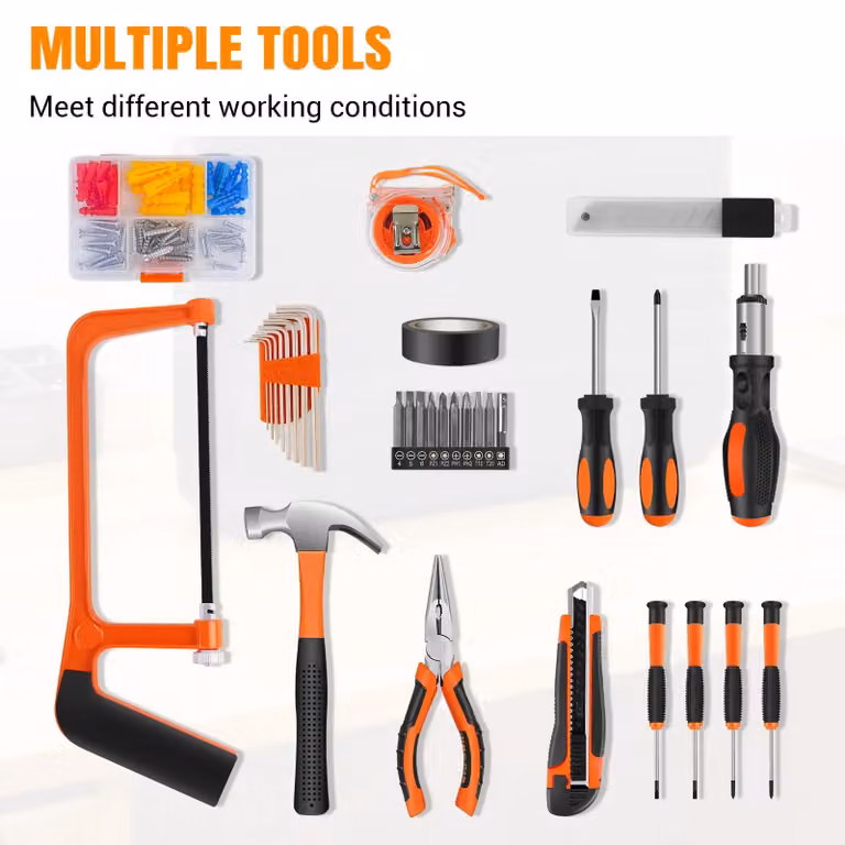 Set di cassetta degli attrezzi - Cassetta degli attrezzi - Assortimento di 102 pezzi di utensili manuali - Con chiavi e martello