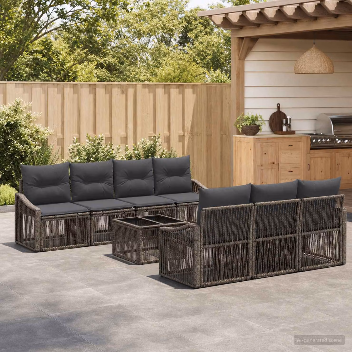 Set Divano da Giardino Moderno vidaXL in Polyrattan Grigio con Tavolino e Cuscini Imbottiti 8 Pezzi