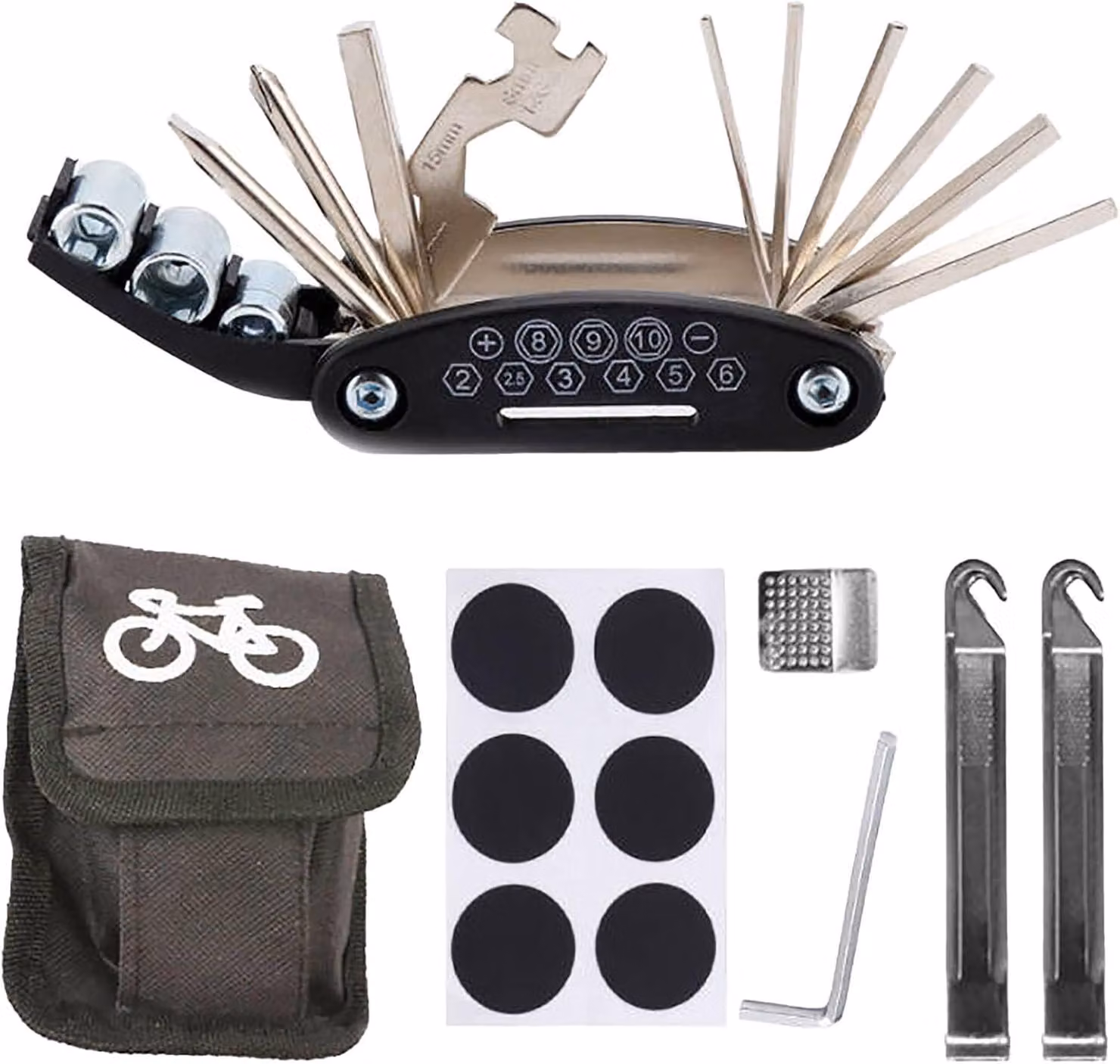 Multitool per bicicletta, 16 funzioni, pieghevole, compatto, ideale per il viaggio