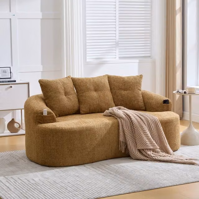 Divano 2 Posti Chenille con Cuscini ¨C Xylo ¨C Tessuto Morbido, Design Compatto