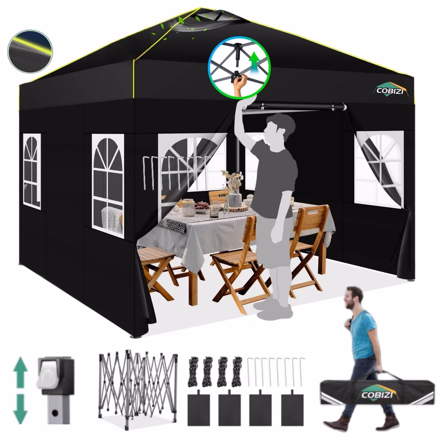Tenda pieghevole - Tendone da festa - 3 x 3 m - Impermeabile - Argento