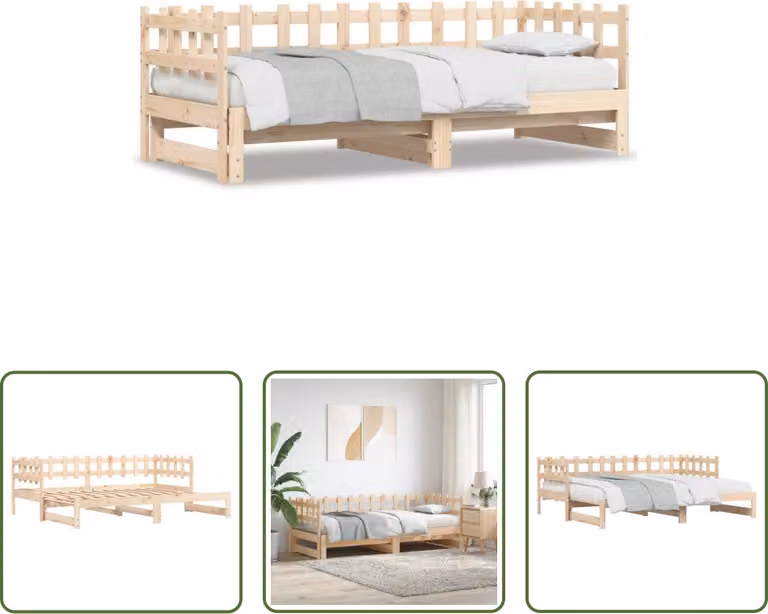 The Living Store letto da giorno allungabile 2x(90x200) cm in legno di pino massiccio