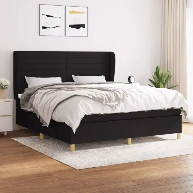 Letto Ibrido vidaXL con Giroletto a Molle e Materasso in Tessuto Nero e Bianco L/P: 180 x 200 cm